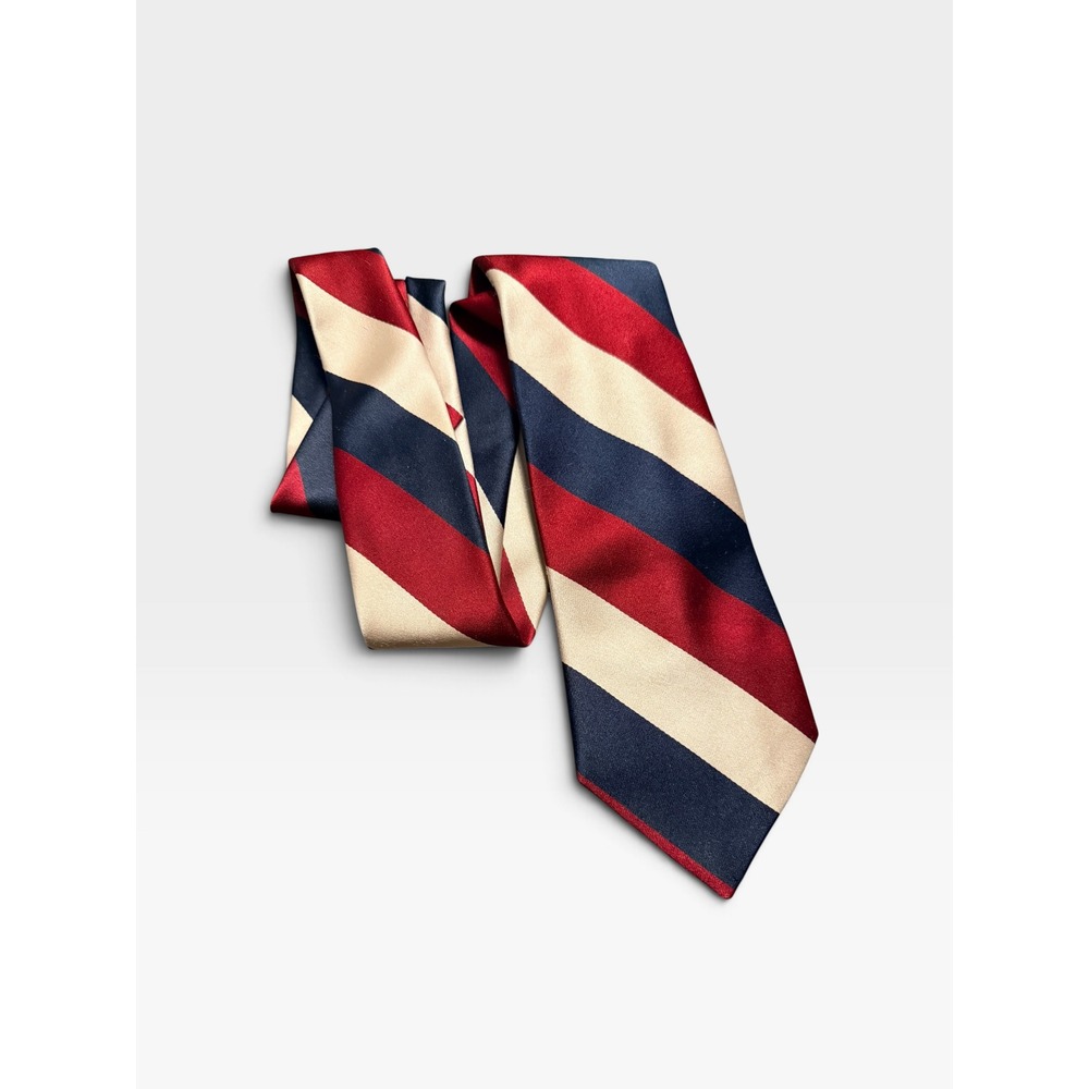 Givenchy Gentlemen Paris Red Navy Cream Striped Silk Feel Necktie RN 15528 prep